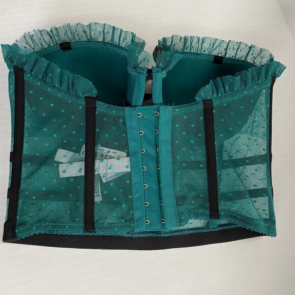 Victoria Secret Bra 32C Dream Angels Bustier Long Line Green Black Boned Ruffle - Picture 3 of 14